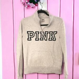 Victoria's Secret Pink Sweatshirt GRAY Sz XS Pullover Quarter Zip Long Sleeves
